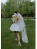 Strapless Ivory Velvet Mini Wedding Dress